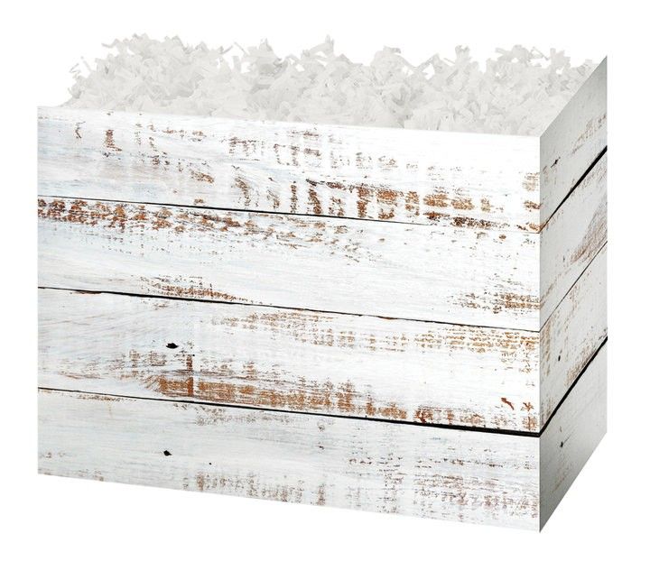 Distressed White Wood - Basket Box - 10-1/4 x 6 x 7-1/2"