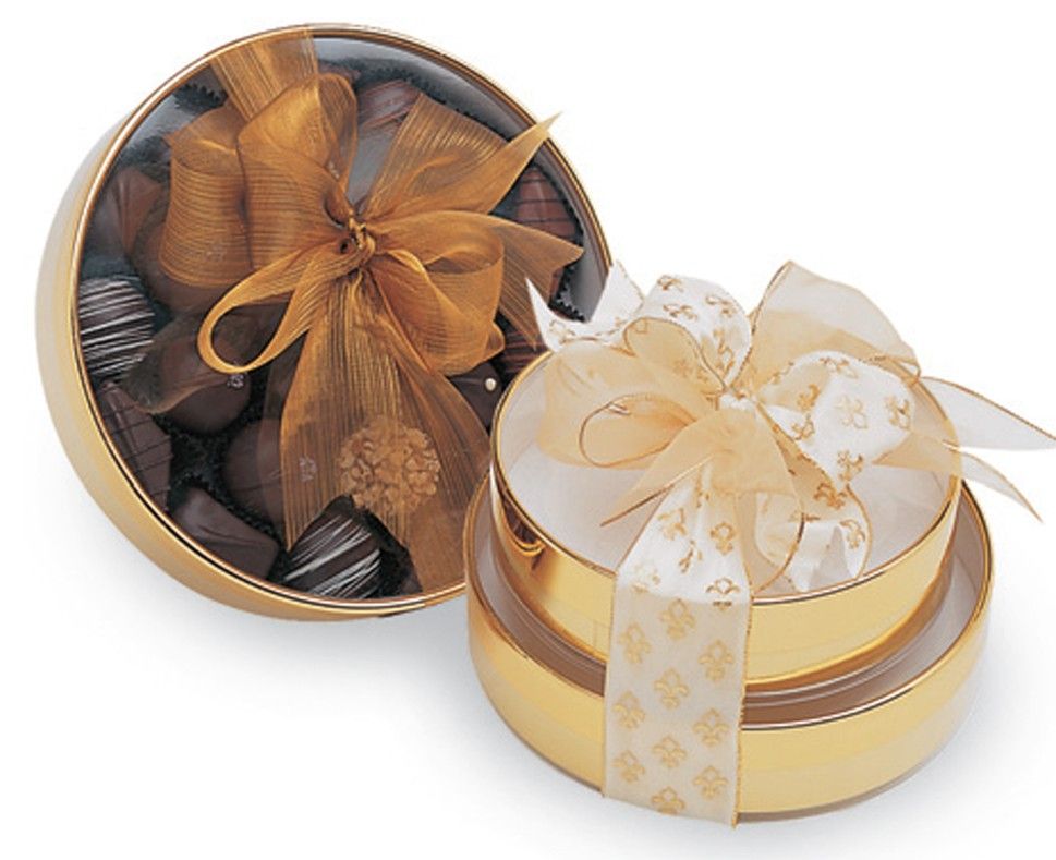 Clear - Gold (Clear Top) Round Candy Box - (Large) 6-7/8 x 1-1/2"