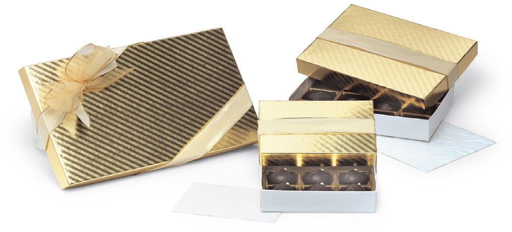 Gold Foil Stripe - Rectangle Set Up Candy Box - (24 Pc.) 9-1/2 x 6-3/8 x 1-3/16"