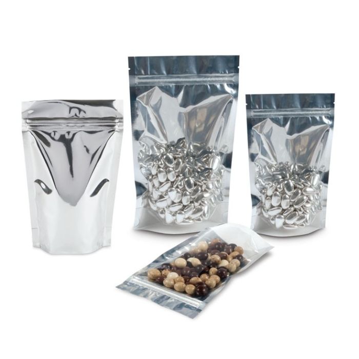 Metallic Silver Stand Up Zipper Pouches