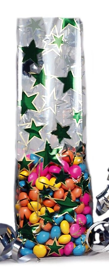 Stars Green - Stand Up Candy Bag - (1 lb) 2-3/4 x 2 x 11"