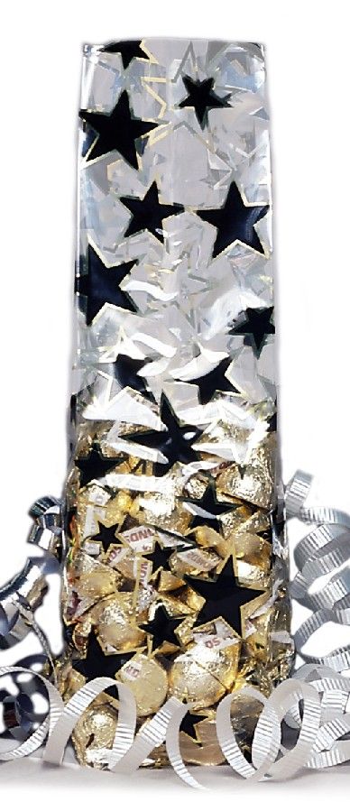 Stars Black - Stand Up Candy Bag - (1/2 lb) 2-1/4 x 1-7/8 x 9-1/2"