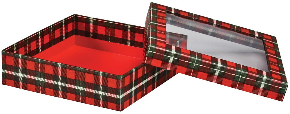 Christmas Plaid - Window Gourmet Gift Box - 7-1/2 x 7-1/2 x 2"