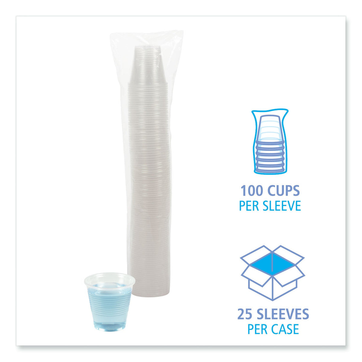 Boardwalk Translucent Plastic Cold Cups, 5 oz, Polypropylene, 100 Cups/Sleeve, 25 Sleeves/Carton