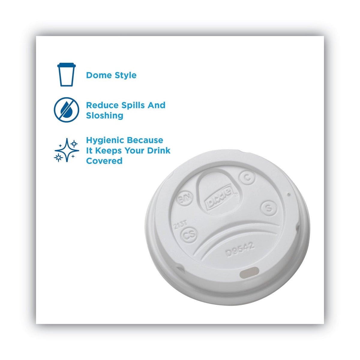 Dixie Dome Drink-Thru Lids, Fits 10 oz to 20 oz Dixie Paper Hot Cups, White, 100/Pack