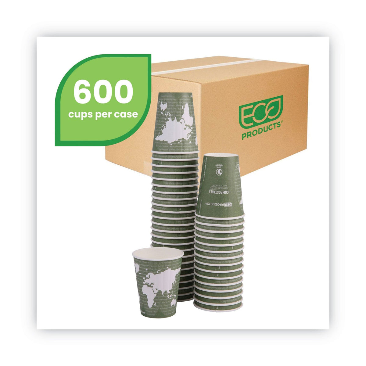 Eco-Products World Art Renewable and Compostable Insulated Hot Cups, PLA, 12 oz, 40/Packs, 15 Packs/Carton
