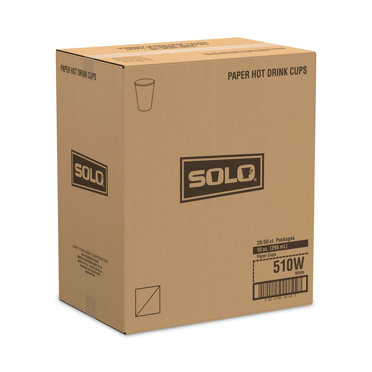 Dart Single-Sided Poly Paper Hot Cups, 10 oz, White, 1,000/Carton