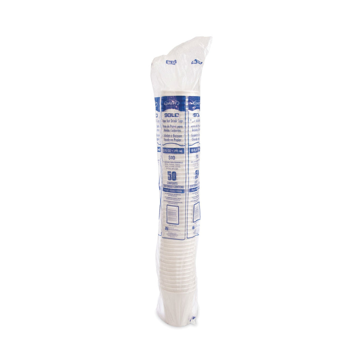 Dart Single-Sided Poly Paper Hot Cups, 10 oz, White, 1,000/Carton