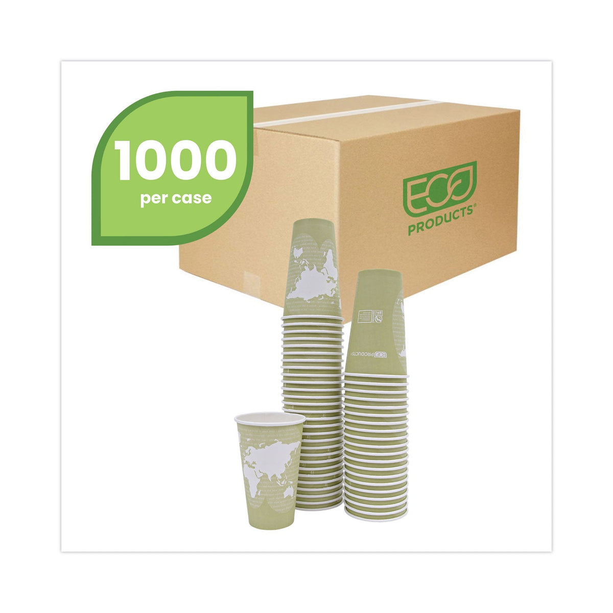 Eco-Products World Art Renewable and Compostable Hot Cups, 16 oz, 50/Pack, 20 Packs/Carton