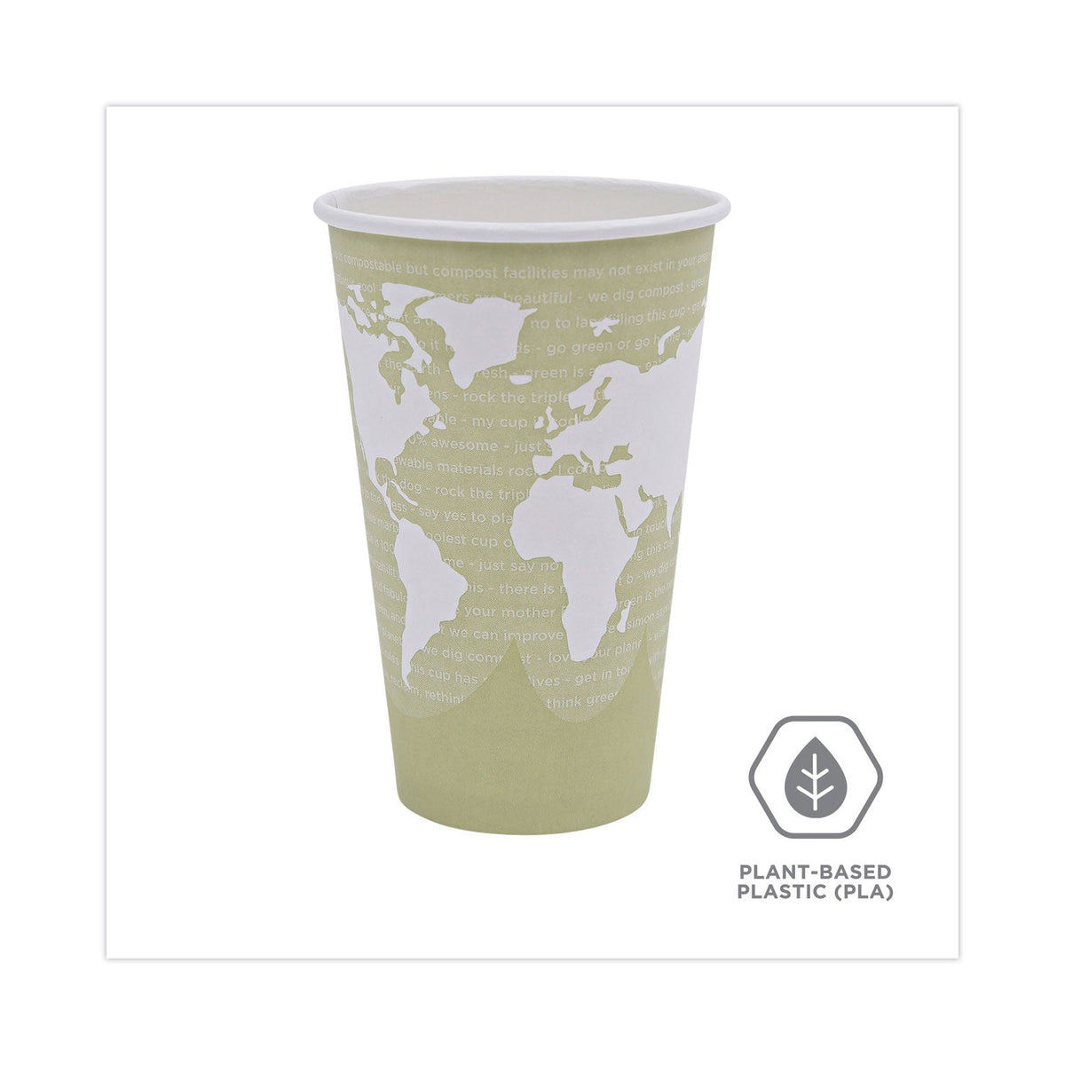 Eco-Products World Art Renewable and Compostable Hot Cups, 16 oz, Moss, 50/Pack