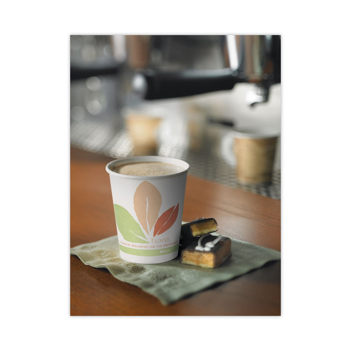 Dart Bare by Solo Eco-Forward PLA Paper Hot Cups, 10 oz, Leaf Design, White/Green/Orange, 50/Bag, 20 Bags/Carton