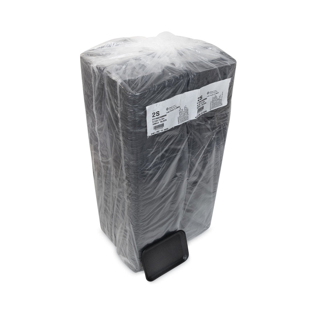 Pactiv Evergreen Supermarket Tray, #2S, 8.2 x 5.7 x 0.65, Black, Foam, 500/Carton
