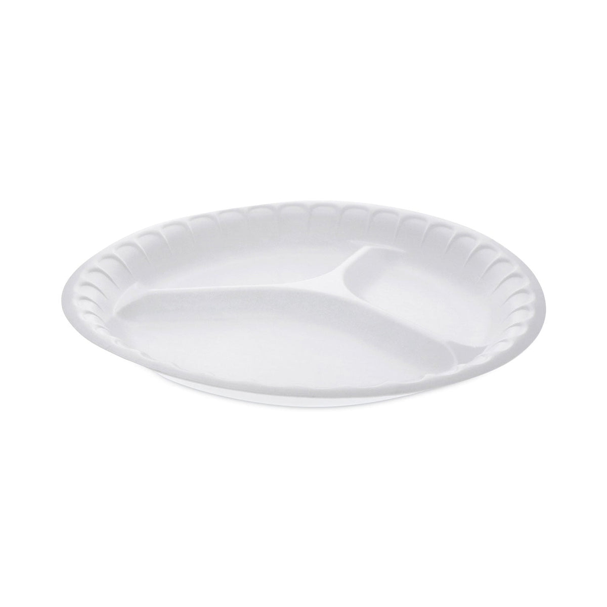 Pactiv Evergreen Placesetter Satin Non-Laminated Foam Dinnerware, 3-Compartment Plate, 10.25" dia, White, 540/Carton