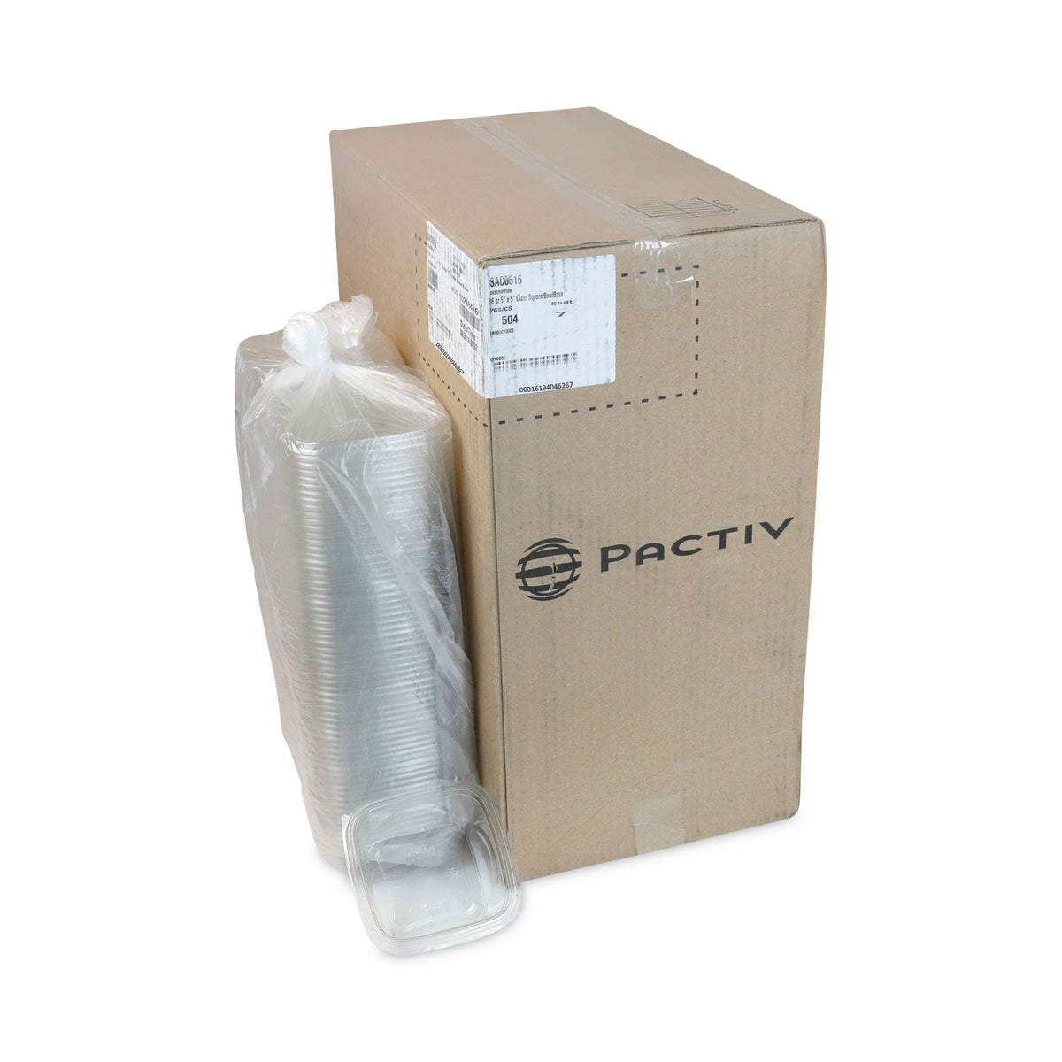 Pactiv Evergreen EarthChoice Square Recycled Bowl, 16 oz, 5 x 5 x 1.75, Clear, Plastic, 504/Carton