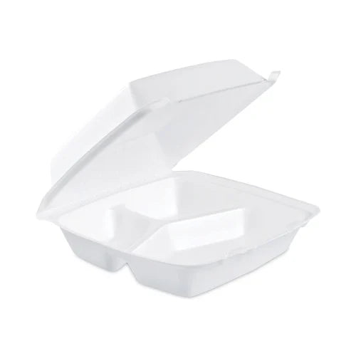Dart Insulated Foam Hinged Lid Containers, 3-Compartment. 7.9 x 8.4 x 3.3, White, 200/Carton (85HT3)