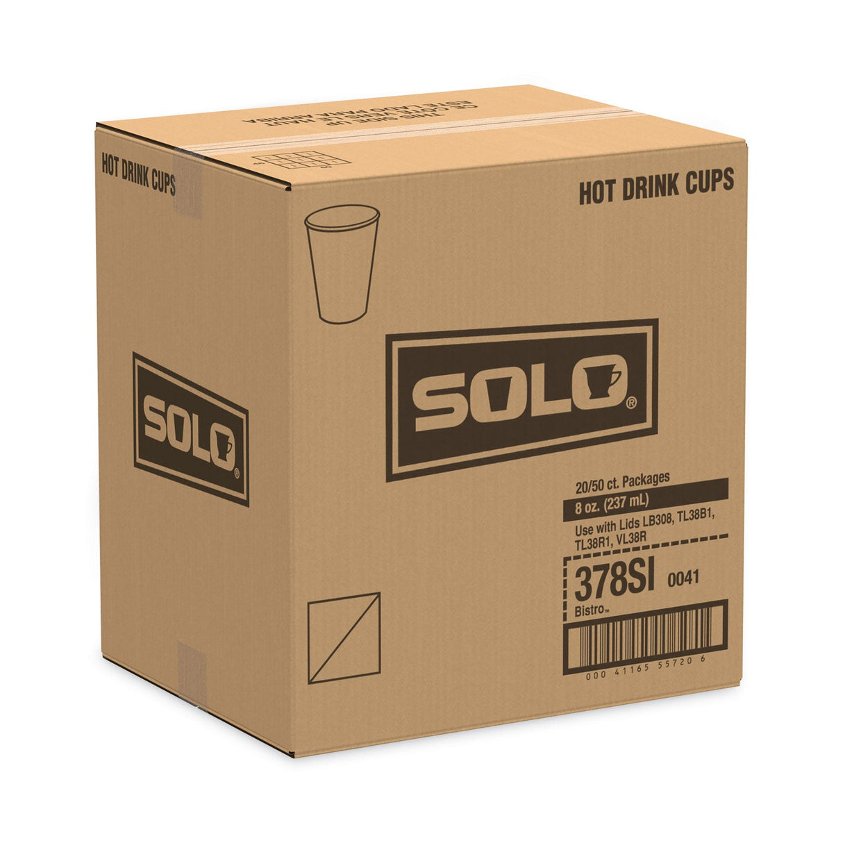 Dart Solo Paper Hot Drink Cups in Bistro Design, 8 oz, Maroon, 50/Pack
