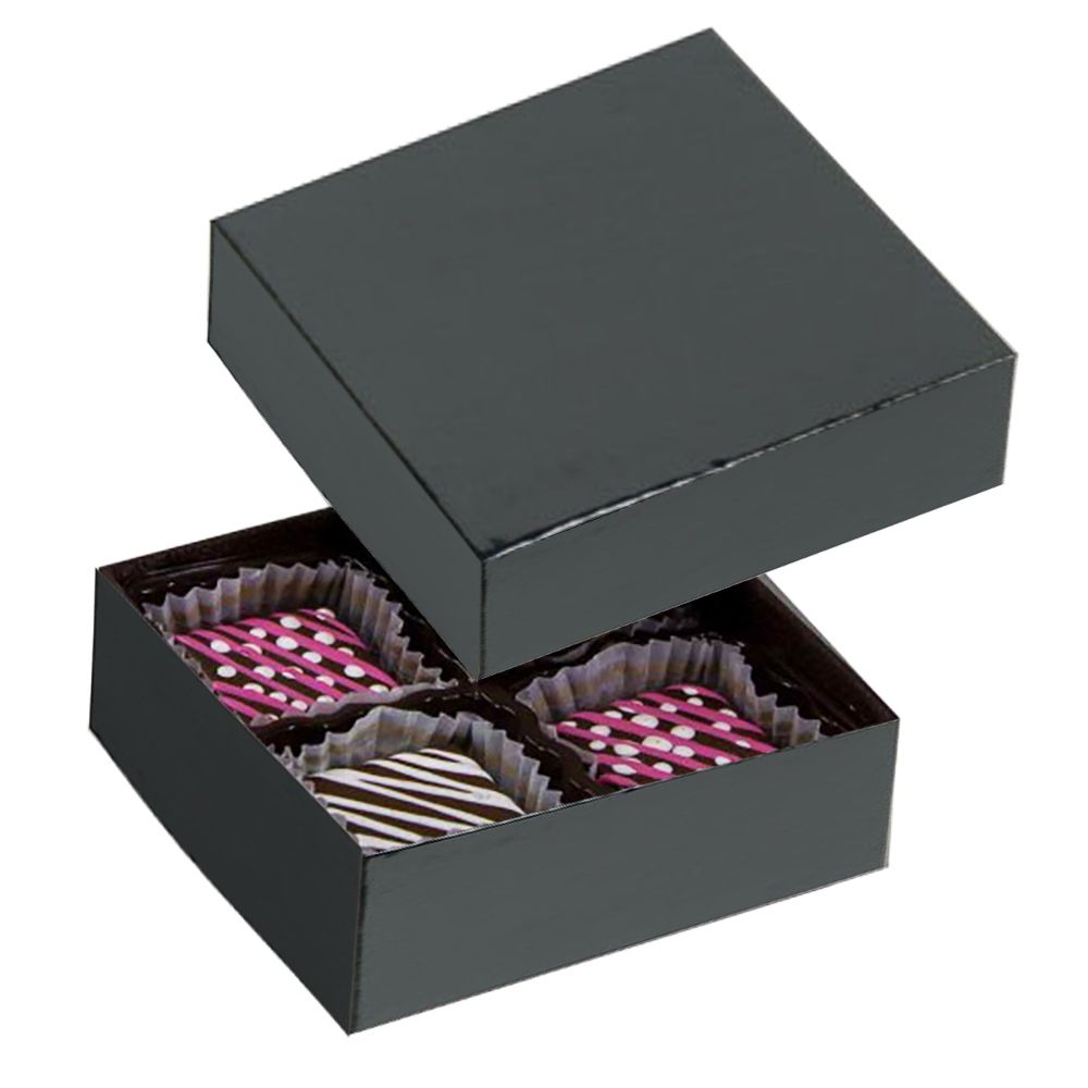 Black Semi Gloss - Rigid Candy Box - Lid & Base - (1/8 lb) 3-1/2 x 3-1/4 x 1-1/8"