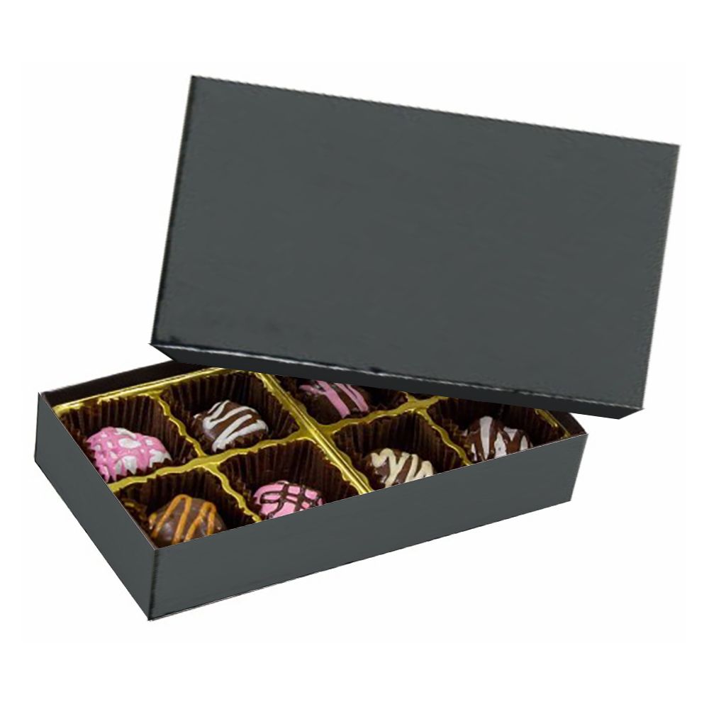 Black Semi Gloss - Rigid Candy Box - Lid & Base - (1/4 lb) 6-1/2 x 3-1/2 x 1-1/8"