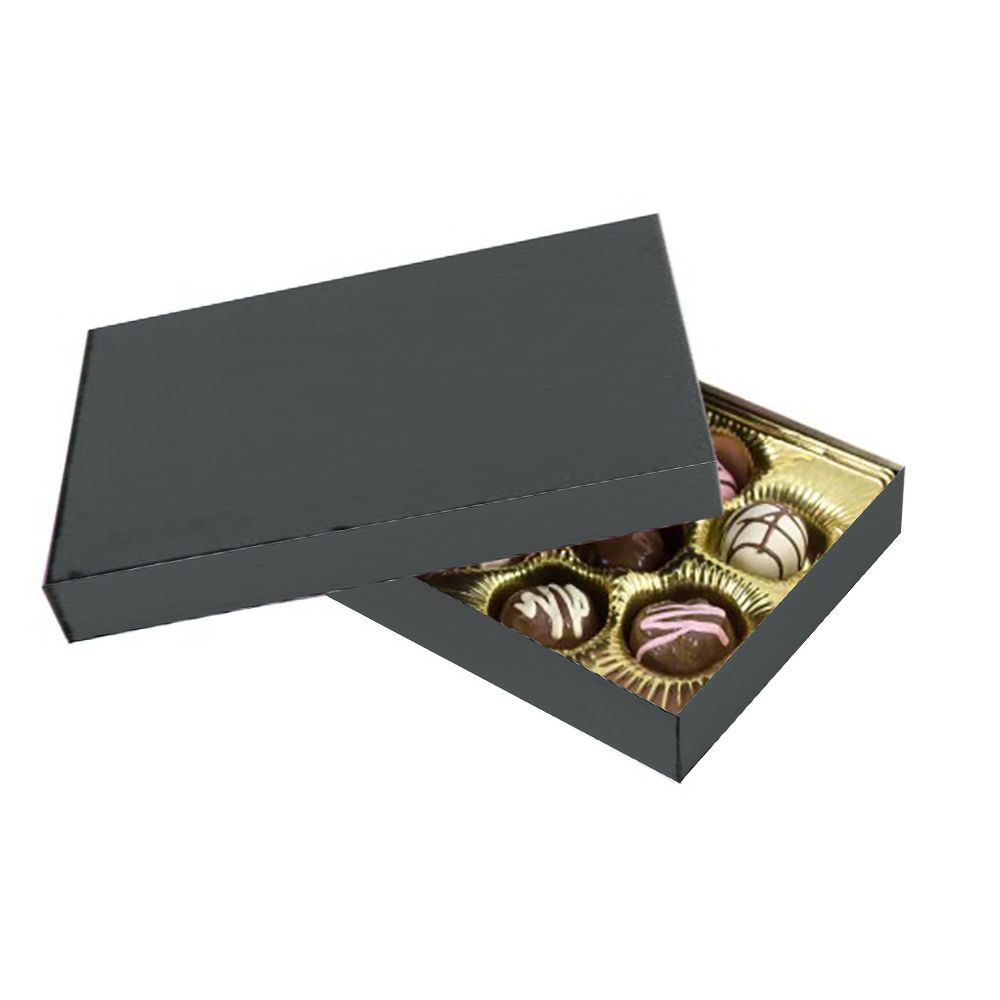 Black Semi Gloss - Rigid Candy Box - Lid & Base - (1/2 lb) 8-1/8 x 5-1/4 x 1-1/8"