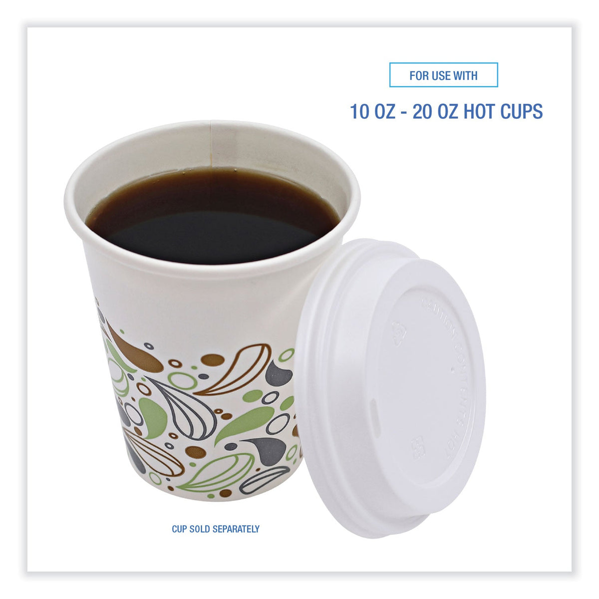 Boardwalk Deerfield Hot Cup Lids, Fits 10 oz to 20 oz Cups, White, Plastic, 50/Pack, 20 Packs/Carton