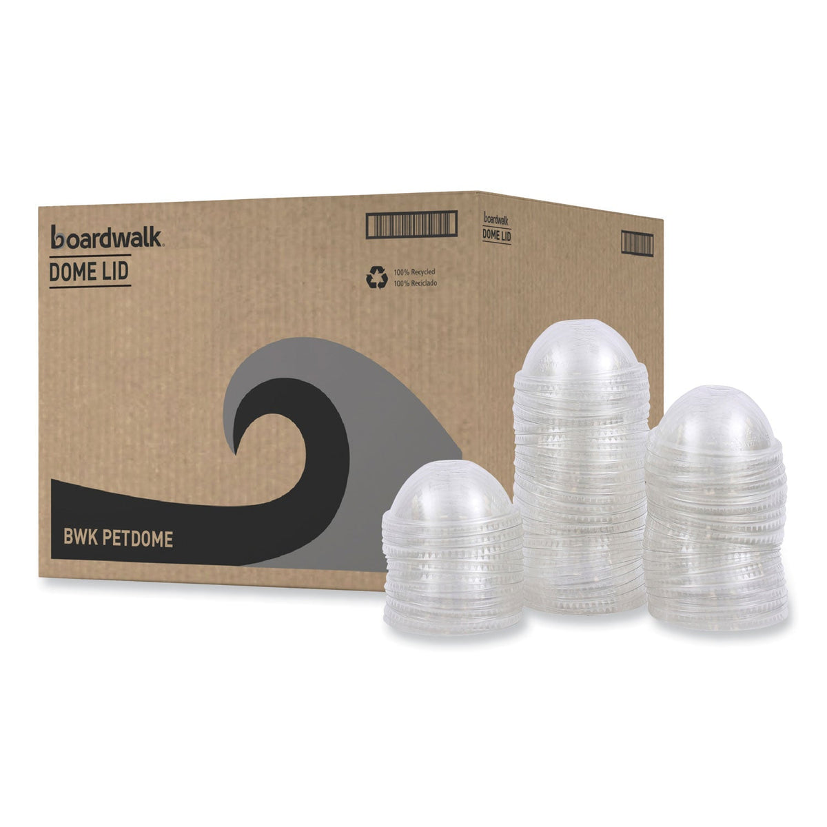 Boardwalk PET Cold Cup Dome Lids, Fits 16 oz to 24 oz Plastic Cups, Clear, 100 Lids/Sleeve, 10 Sleeves/Carton