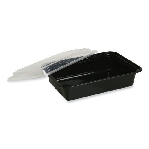 GEN Microwavable Food Container with Lid, Rectangular, 28 oz, 8.81 x 6.02 x 2.04, Black/Clear, Plastic, 150/Carton (GENTORECT28)