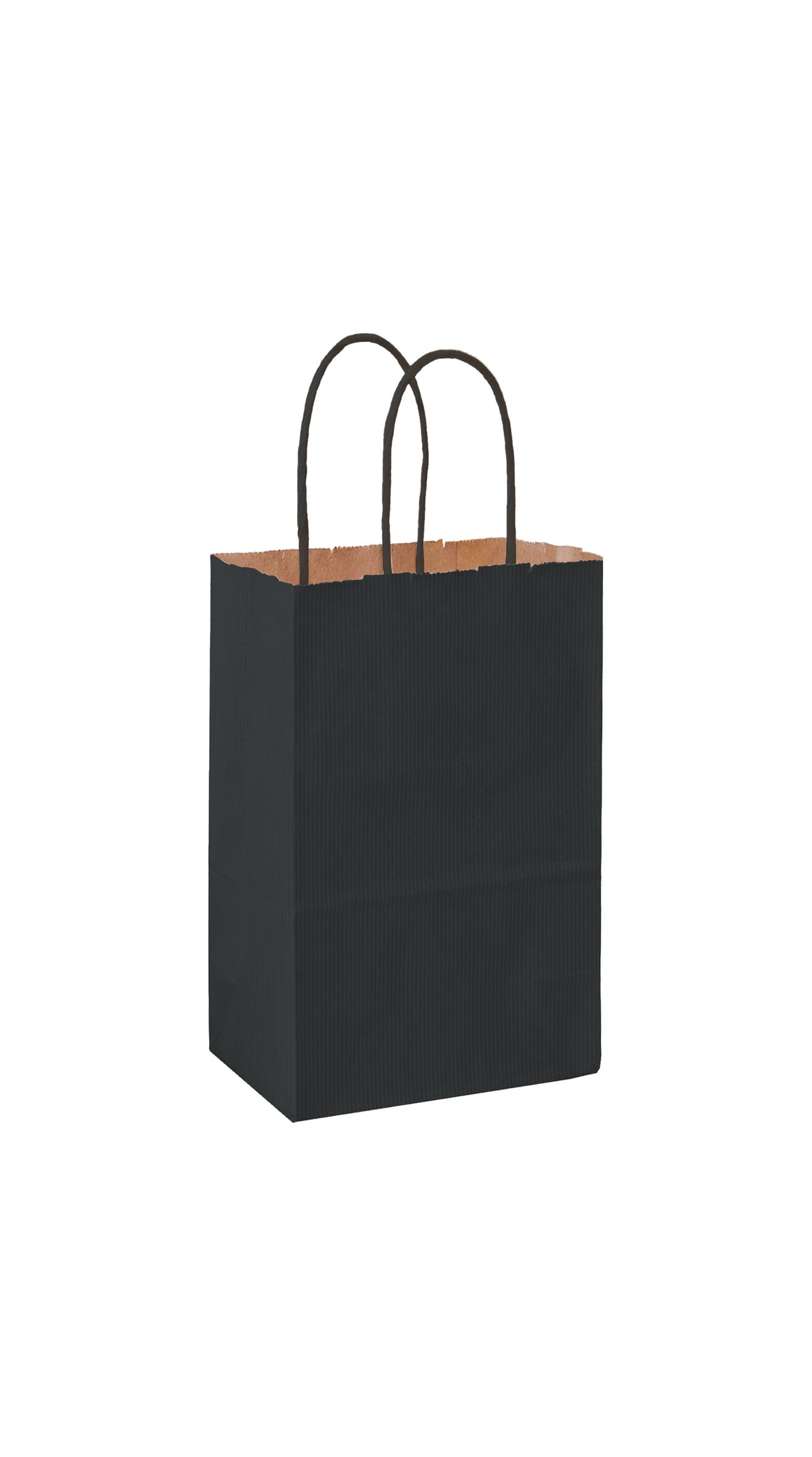 Black shadow stripe matte shopping bag, 5-1/4 x 3-1/4 x 8-3/8"