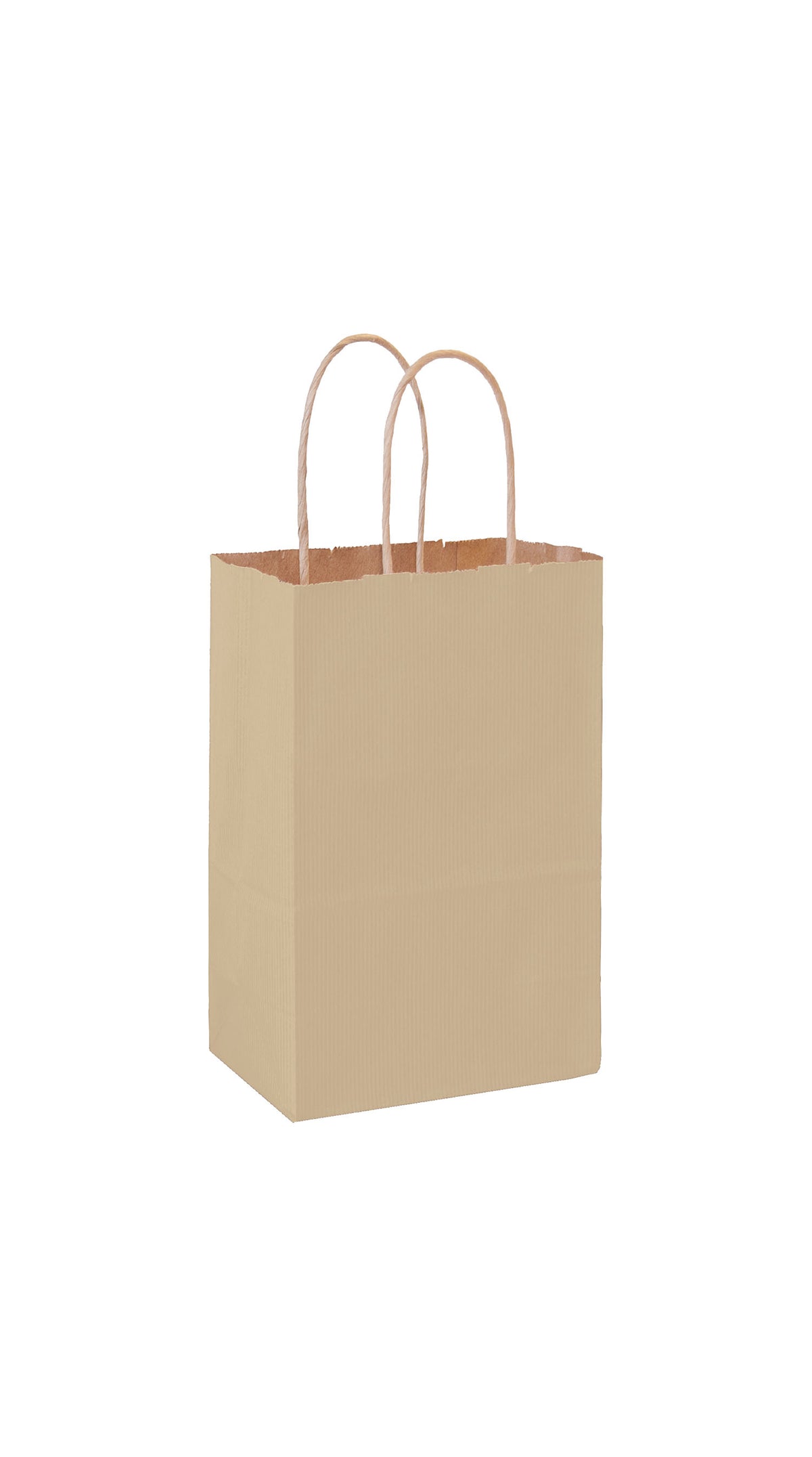 Oatmeal shadow stripe matte shopping bag, 5-1/4 x 3-1/4 x 8-3/8"