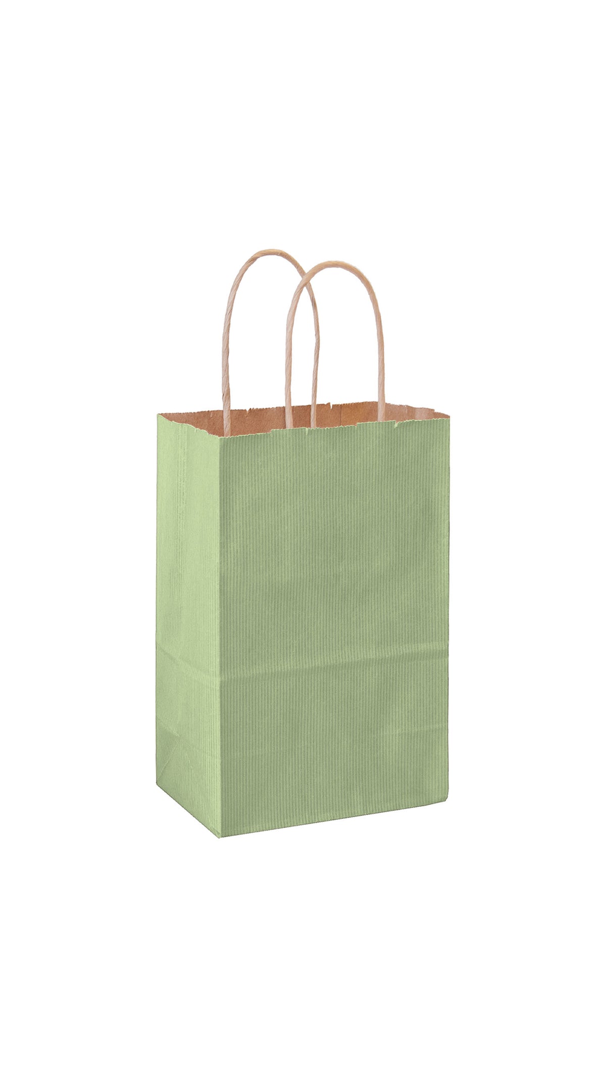 Sage shadow stripe matte shopping bag, 5-1/4 x 3-1/4 x 8-3/8"