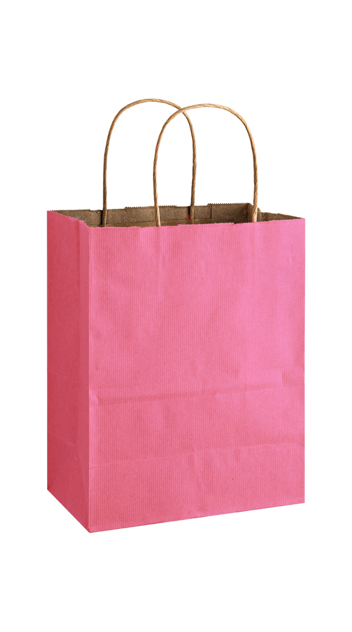 Pink shadow stripe matte shopping bag, 8 x 4-3/4 x 10-1/2"