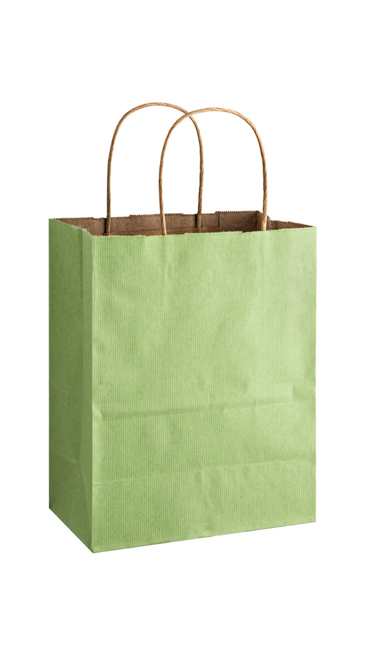 Sage shadow stripe matte shopping bag, 8 x 4-3/4 x 10-1/2"