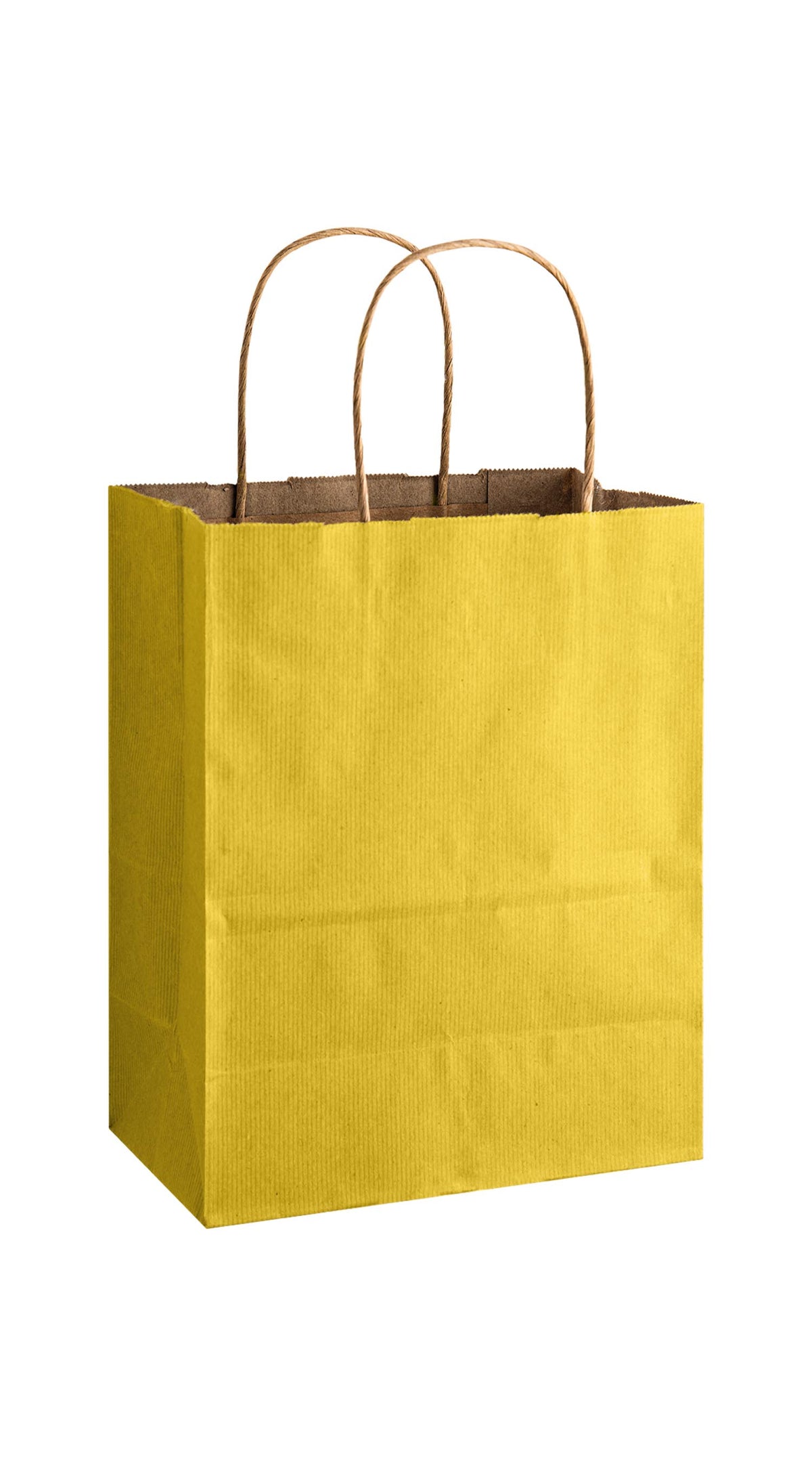 Yellow shadow stripe matte shopping bag, 8 x 4-3/4 x 10-1/2"