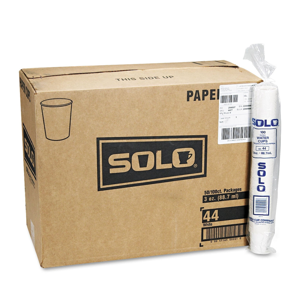Dart White Paper Water Cups, 3 oz, 100/Bag, 50 Bags/Carton