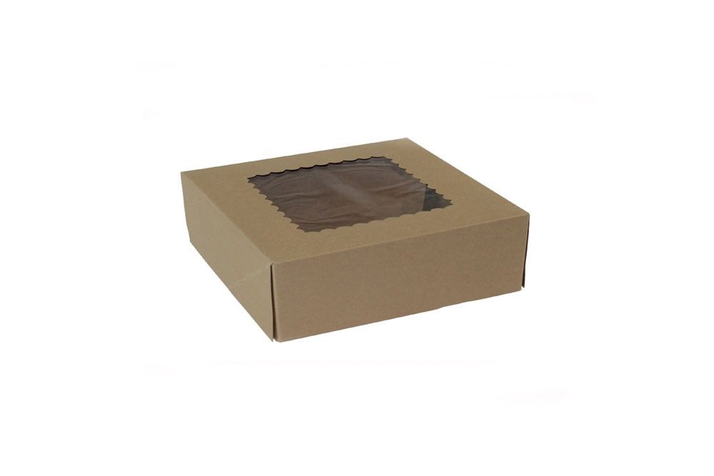 Kraft 4 Corner - Window Bakery Box - 8 x 8 x 2-1/2" (Glued 4 Corner Beers) - Case/250