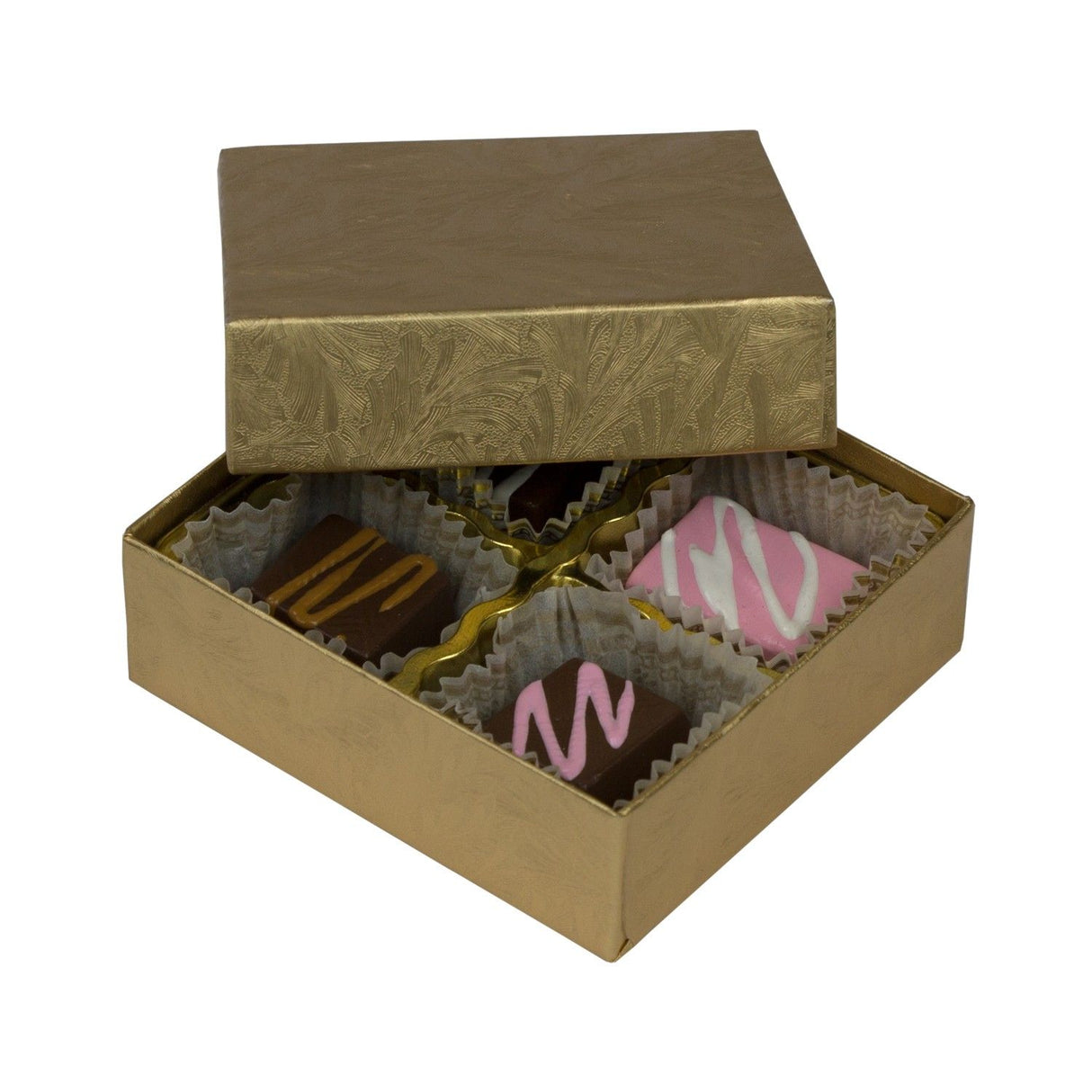 Elegant Gold - Rigid Candy Box - Lid & Base - (1/8 lb) 3-1/2 x 3-1/4 x 1-1/8"