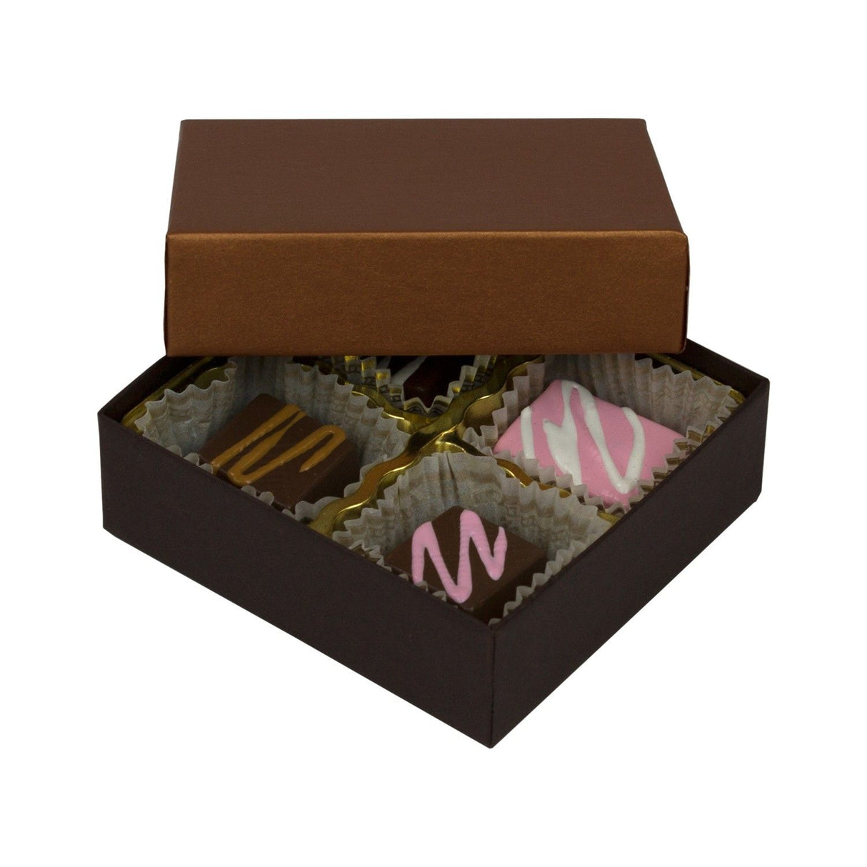 Caramel Lid / Dark Chocolate Base - Rigid Candy Box - Lid & Base - (1/8 lb) 3-1/2 x 3-1/4 x 1-1/8"