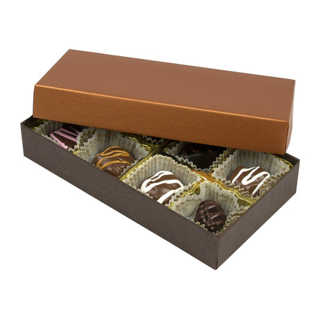 Caramel Lid / Dark Chocolate Base - Rigid Candy Box - Lid & Base - (1/4 lb) 6-1/2 x 3-1/2 x 1-1/8"