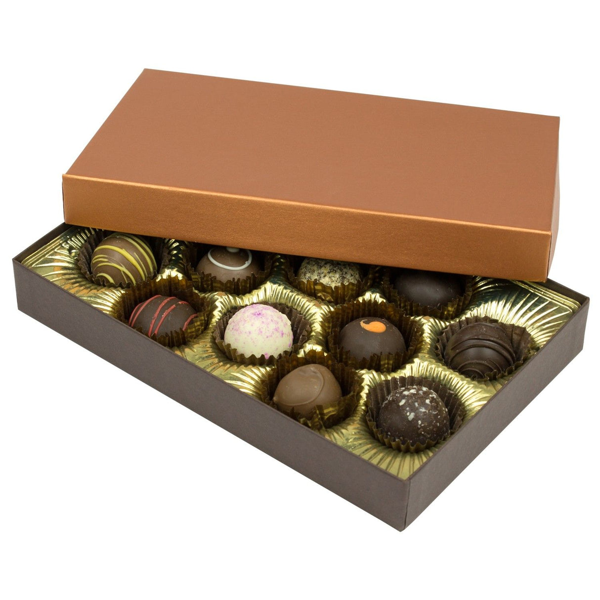 Caramel Lid / Dark Chocolate Base - Rigid Candy Box - Lid & Base - (1/2 lb) 8-1/8 x 5-1/4 x 1-1/8"