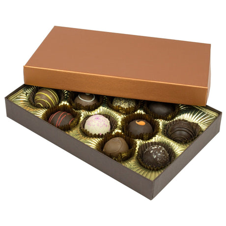 Caramel Lid / Dark Chocolate Base - Rigid Candy Box - Lid & Base - (1/2 lb) 8-1/8 x 5-1/4 x 1-1/8"