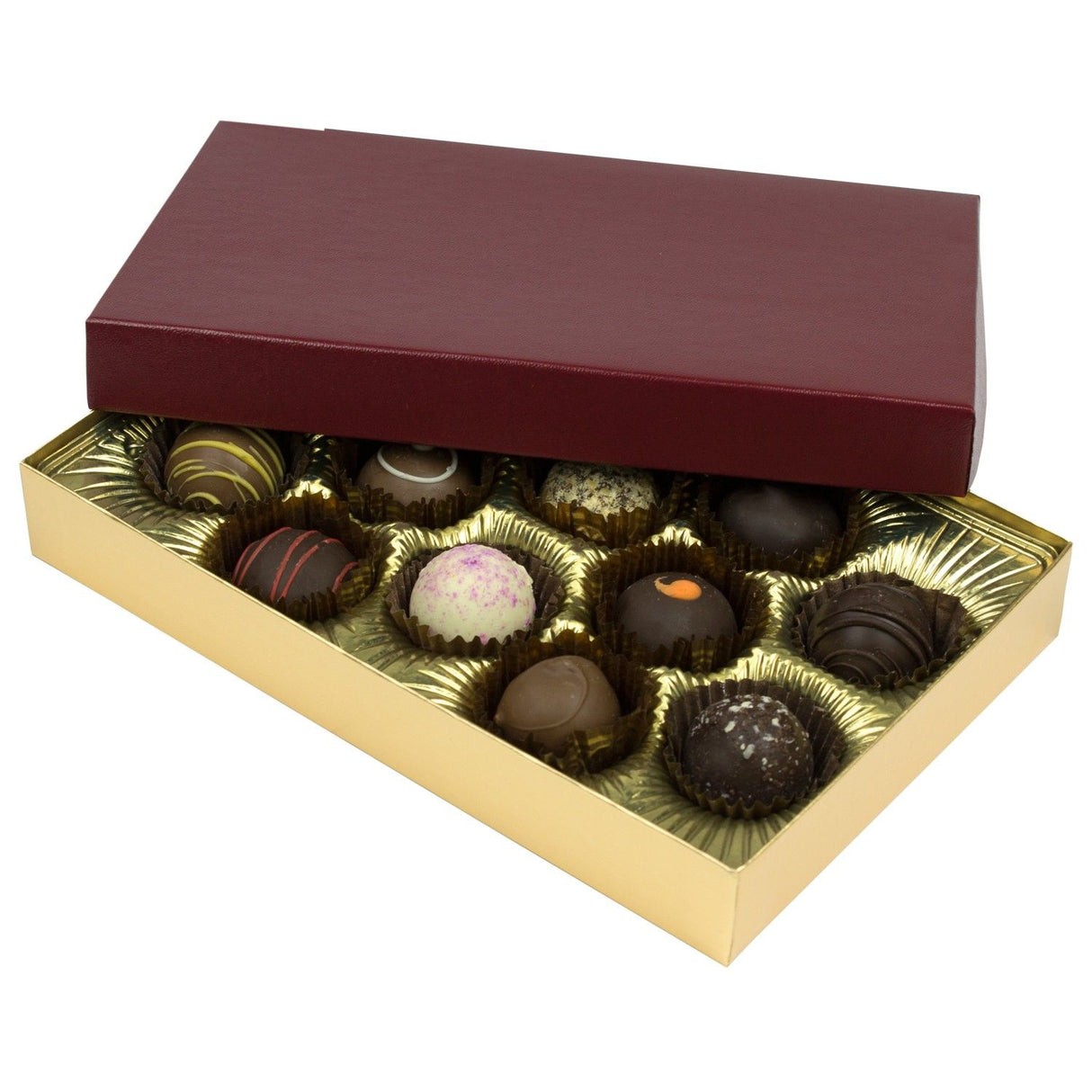 Burgundy Lid / Gold Base - Rigid Candy Box - Lid & Base - (1/2 lb) 8-1/8 x 5-1/4 x 1-1/8"