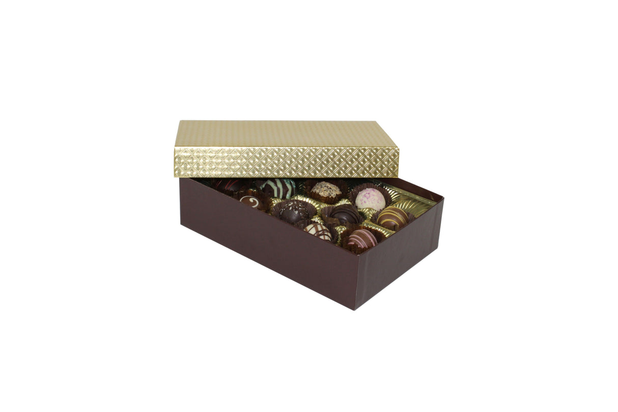 Gold Diamond Lid / Chocolate Base - Rigid Candy Box - Lid & Base - (1 lb - 2 Layer) 8-1/8 x 5-1/4 x 2-3/16"