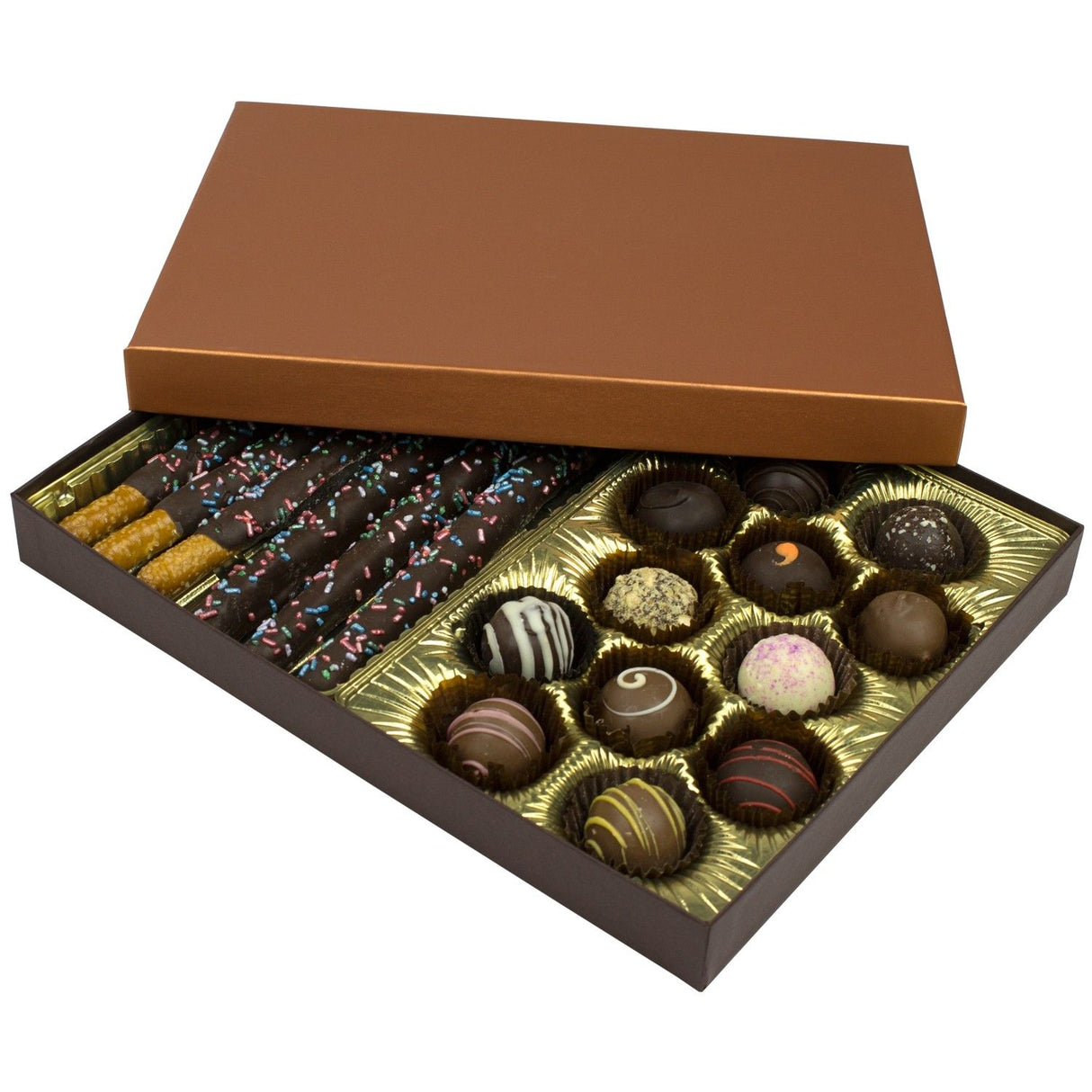 Caramel Lid / Dark Chocolate Base - Rigid Candy Box - Lid & Base - (1 lb) 10-1/2 x 8-1/8 x 1-1/8"