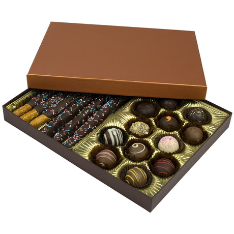 Caramel Lid / Dark Chocolate Base - Rigid Candy Box - Lid & Base - (1 lb) 10-1/2 x 8-1/8 x 1-1/8"