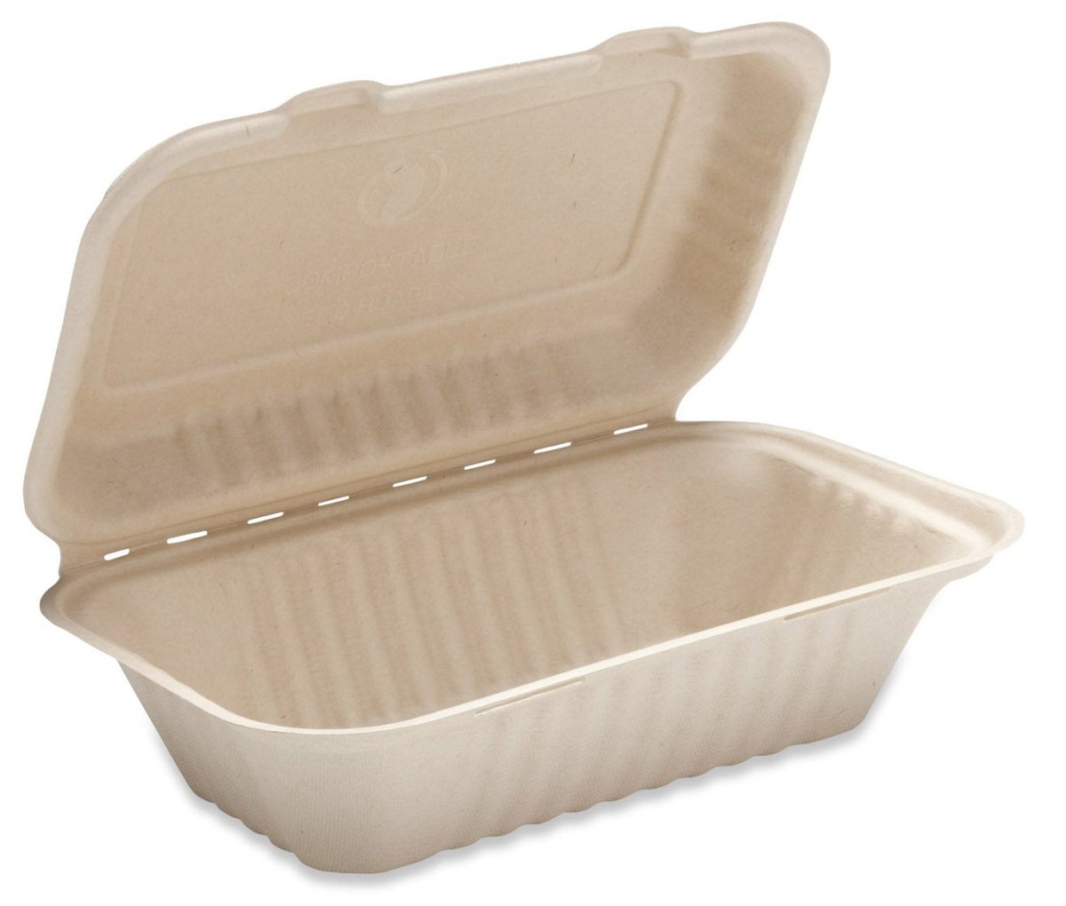 Bridge-Gate Compostable Natural Fiber Hinged Clamshell Container 9" X 6" X 3" - Brown (QTY:250)