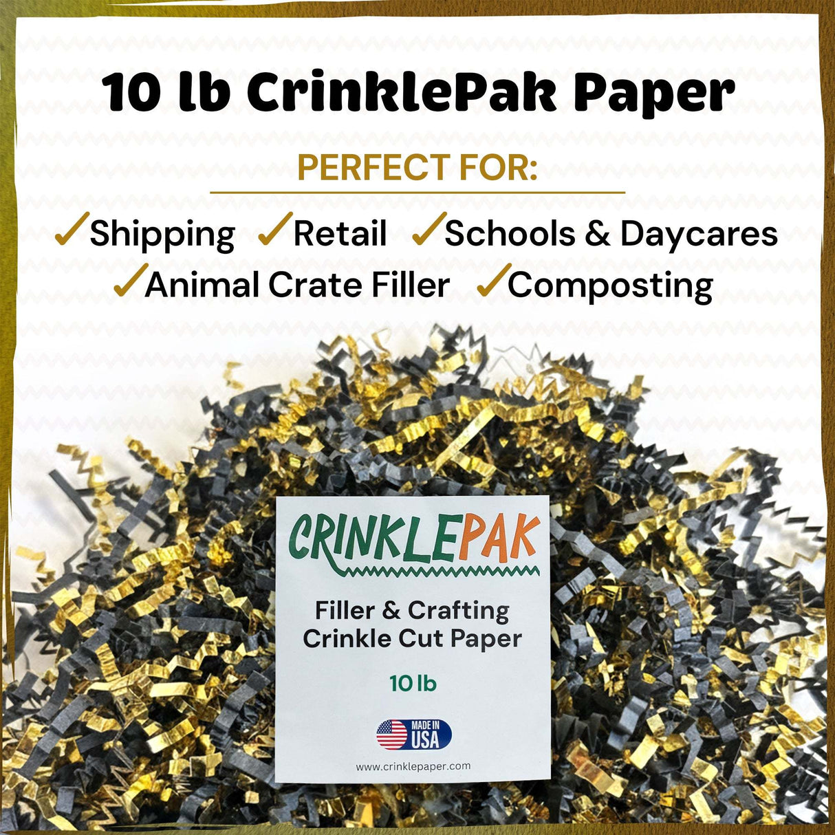 10lb Crinkle Paper Filler 10lb Black and Gold Metallic