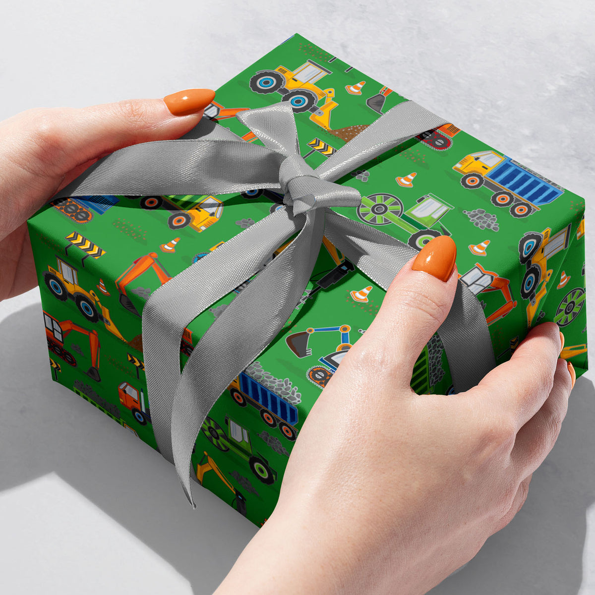 Construction Trucks Green Gift Wrap - B239.1b.jpg