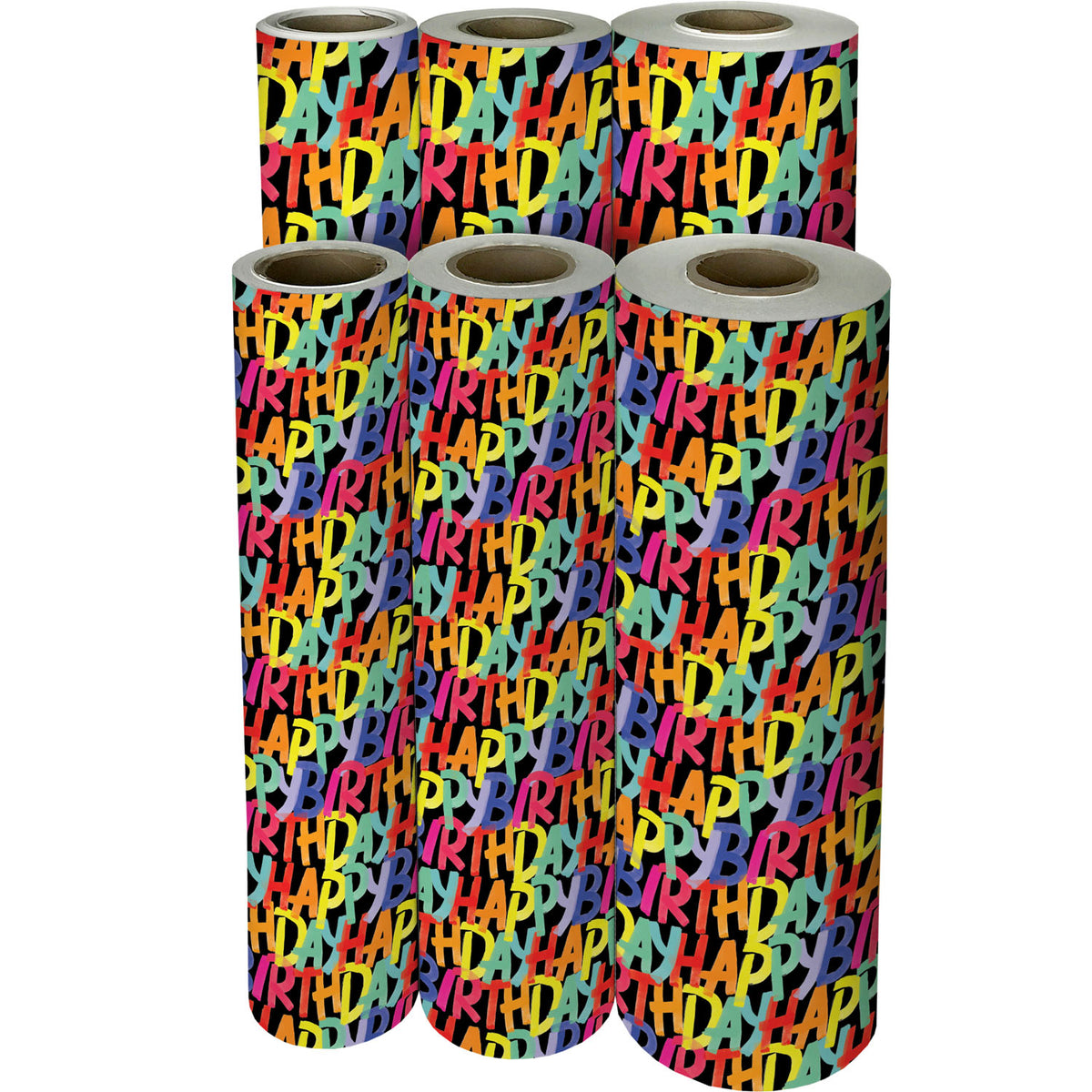 Rainbow Birthday Black Gift Wrap - B457.1f.jpg