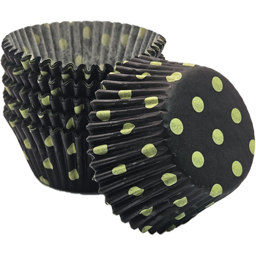 Hot Dots - Black W/Lime Green Dots - Baking Cup - 2" (Dia) x 1-1/4" (H)