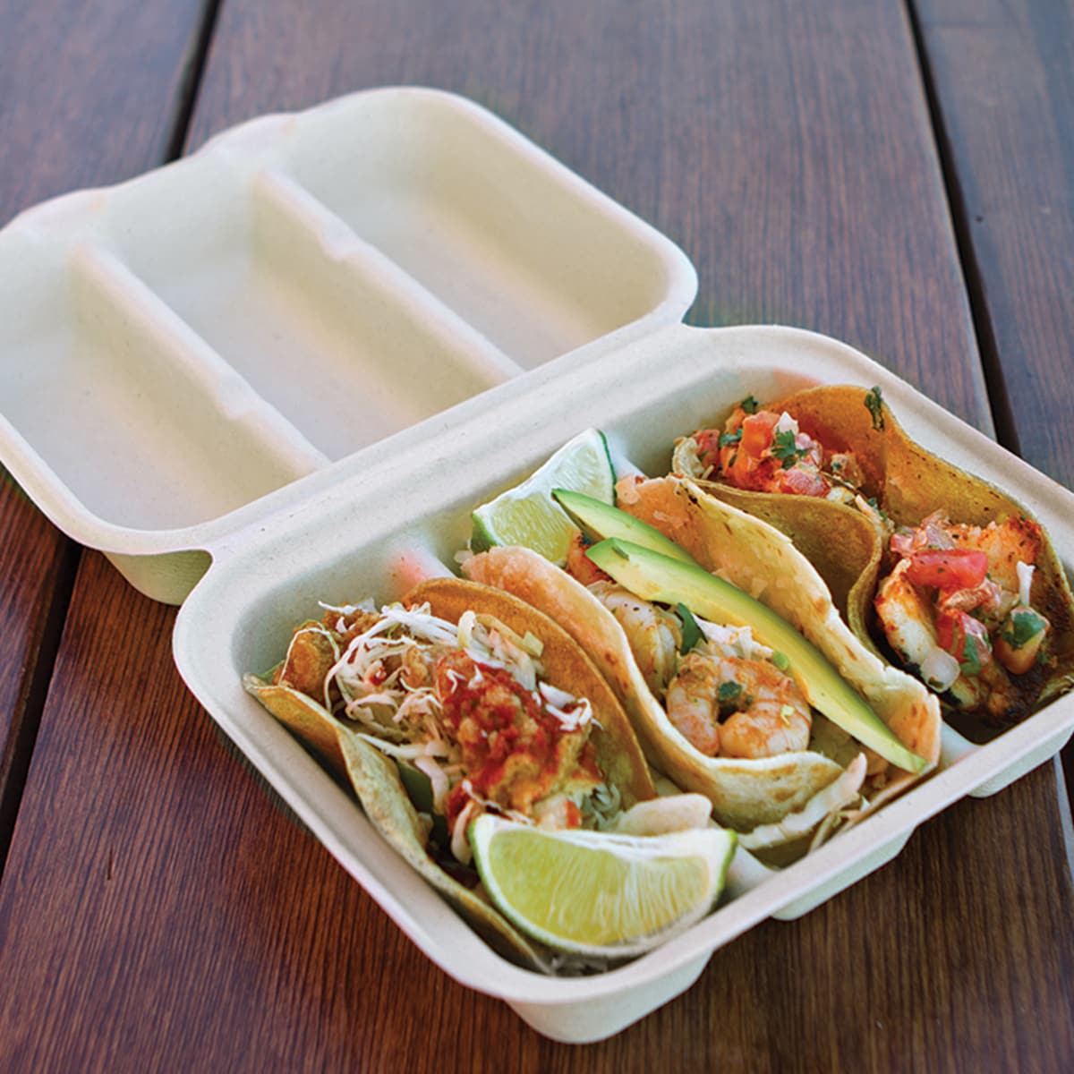 World Centric Fiber Taco Box 3-Compartment 8x7x3in Compostable (QTY 300), SKU TO-SC-T3-LFS