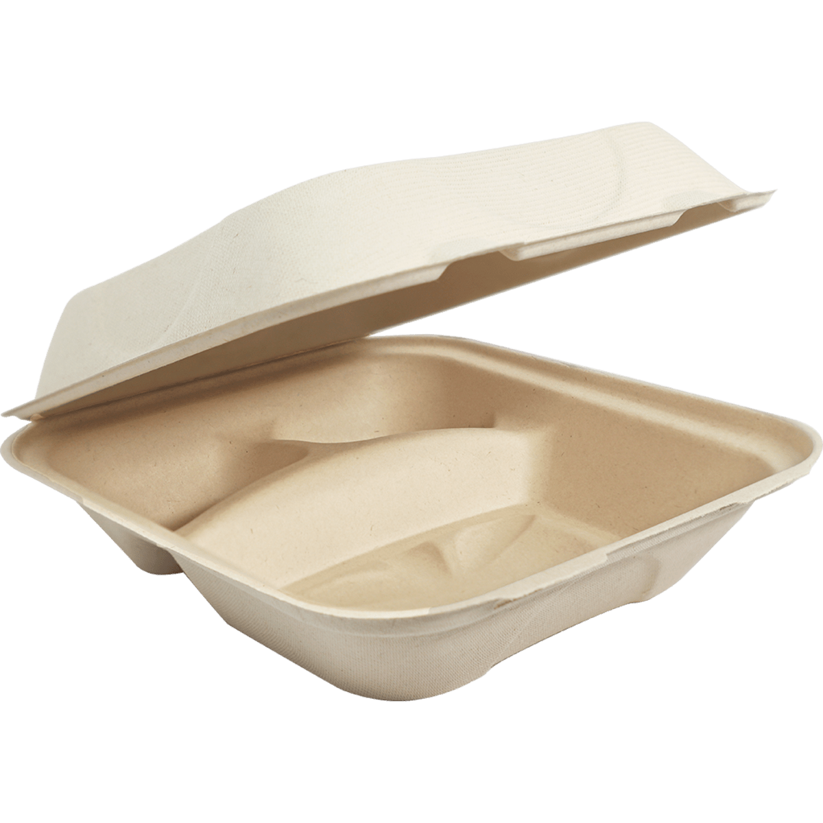 World Centric 8 x 8 x 3 in Fiber Clamshell, 3-Compartment PLA Lined (QTY 300), SKU TO-SC-U8TL-LF